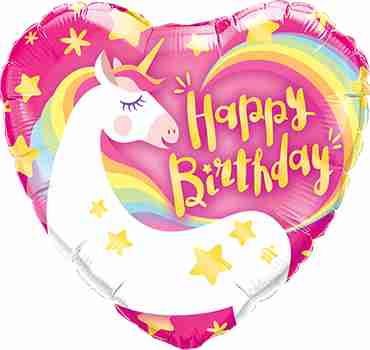 Birthday Magical Unicorn Foil Heart 9in/22.5cm