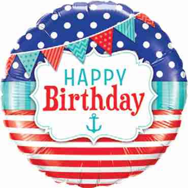 Birthday Nautical And Pennants Foil Round 18in/45cm