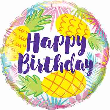 Birthday Pineapples Foil Round 18in/45cm