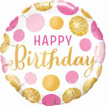 Birthday Pink and Gold Dots Foil Round 18in/45cm