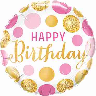 Birthday Pink and Gold Dots Foil Round 9in/22.5cm