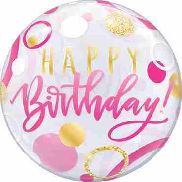 Birthday Pink and Gold Dots Single Bubble 22in/55cm