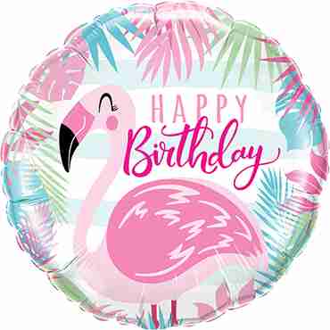 Birthday Pink Flamingo Foil Round 18in/45cm