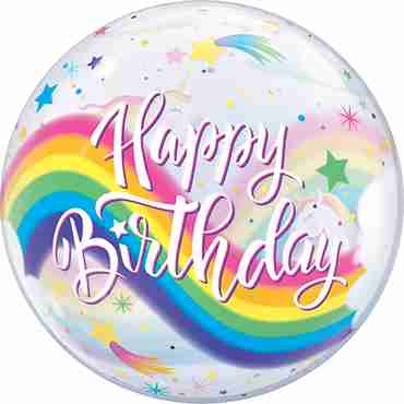 Birthday Rainbow Unicorns Single Bubble 22in/55cm