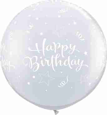 Birthday Shining Star Crystal Diamond Clear (Transparent) Latex Round 36in/90cm