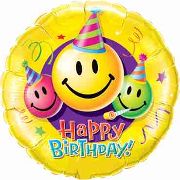 Birthday Smiley Faces Foil Round 18in/45cm