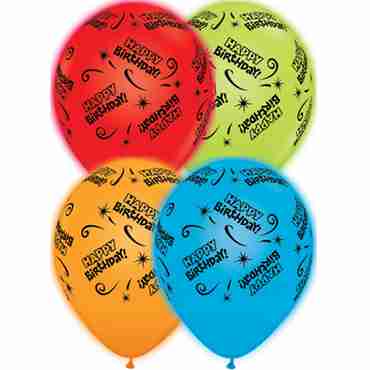 Birthday Standard Red, Standard Orange, Standard Pale Blue and Standard Green Assortment Q-Lite Latex Round 11in/27.5cm