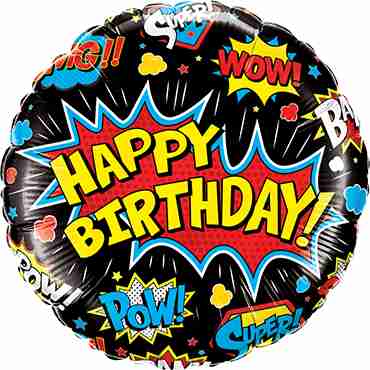 Birthday Super Hero Black Foil Round 18in/45cm