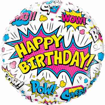 Birthday Super Hero White Foil Round 18in/45cm