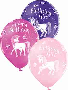 Birthday Unicorn Pastel Pink, Pastel Rose and Pastel Royal Lilac Assortment Latex Round 12in/30cm