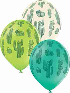 Cactus Pastel Forest Green, Pastel White and Pastel Apple Green Assortment Latex Round 12in/30cm