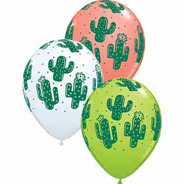 Cactuses Standard White, Fashion Coral and Fashion Lime Green Assortment Latex Round 11in/27.5cm