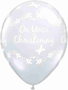 Christening Butterflies Crystal Diamond Clear (Transparent) Latex Round 11in/27.5cm