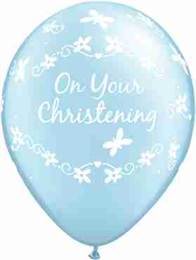 Christening Butterflies Pearl Light Blue Latex Round 11in/27.5cm