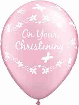 Christening Butterflies Pearl Light Pink Latex Round 11in/27.5cm