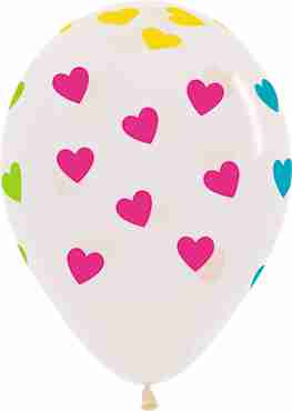 Classic Hearts Neon Crystal Clear Latex Round 11in/27.5cm