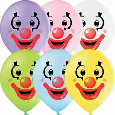 Clown Faces Pastel Apple Green, Pastel Yellow, Pastel White, Pastel Sky Blue, Pastel Pink and Pastel Lavender Assortment Latex Round 12in/30cm