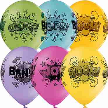 Comic Bubbles Pastel Apple Green, Pastel Bright Yellow, Pastel Orange, Pastel Rose, Pastel Lavender and Pastel Sky Blue Assortment Latex Round 12in/30cm