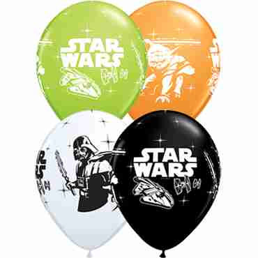 Darth Vader and Yoda Standard Orange, Standard White, Fashion Onyx Black and Fashion Lime Green Assortment Latex Round 11in/27.5cm