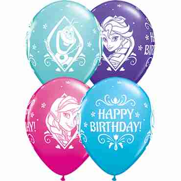 Disney Frozen Birthday Fashion Wild Berry, Fashion Caribbean Blue, Fashion Purple Violet and Fashion Robins Egg Blue Assortment Latex Round 11in/27.5cm