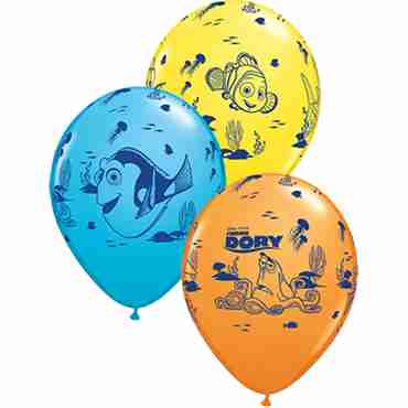 Disney Pixar Dory and Friends Standard Yellow, Standard Orange and Fashion Robins Egg Blue Assortment Latex Round 11in/27.5cm