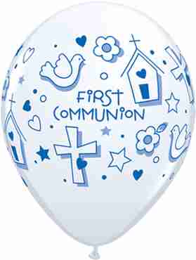 First Communion Symbols - Boy Standard White Latex Round 11in/27.5cm