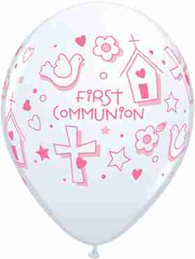 First Communion Symbols - Girl Standard White Latex Round 11in/27.5cm