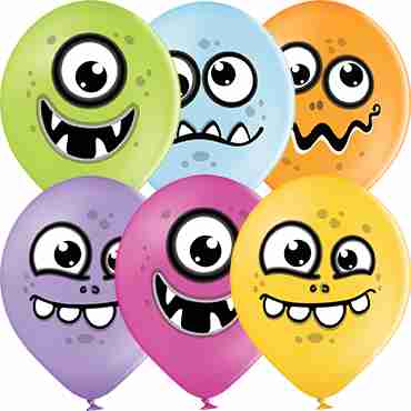 Funny Monsters Pastel Apple Green, Pastel Bright Yellow, Pastel Orange, Pastel Rose, Pastel Lavender and Pastel Sky Blue Assortment Latex Round 12in/30cm