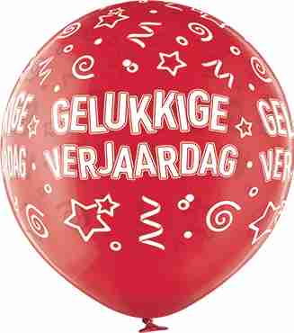 Gelukkige Verjaardag Crystal Red (Transparent) Latex Round 24in/60cm