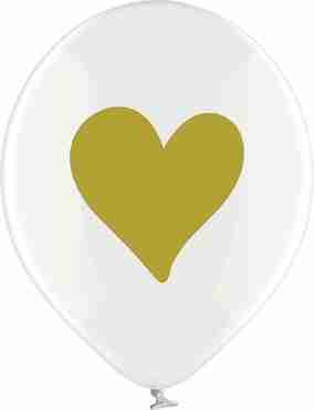 Gold Hearts Crystal Clear (Transparent) Latex Round 12in/30cm