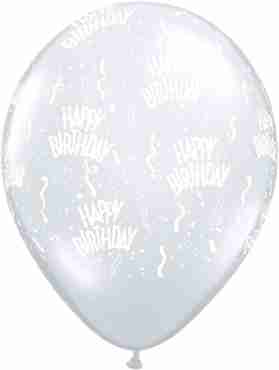Happy Birthday Crystal Diamond Clear (Transparent) Latex Round 5in/12.5cm