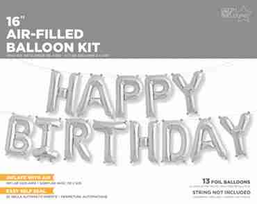 Happy Birthday Kit Silver Foil Letters 16in/40cm