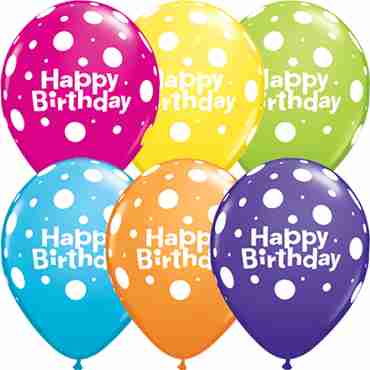 Happy Birthday Polka Dot Retail Assortment Latex Round 11in/27.5cm