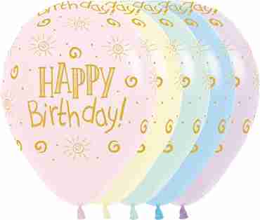 Happy Birthday Sun Pastel Matte Assortment Latex Round 11in/27.5cm