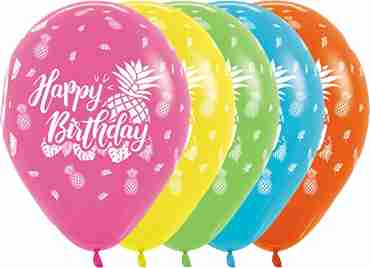 Happy Birthday Tropical Assortment with Metallic Ink Latex Round 11in/27.5cm