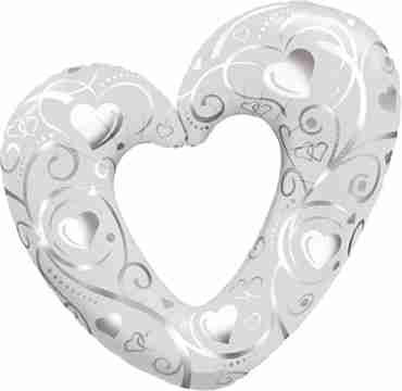 Hearts and Filigree Pearl White Foil Shape 14in/36cm
