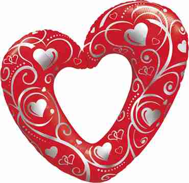 Hearts and Filigree Red Foil Shape 14in/36cm