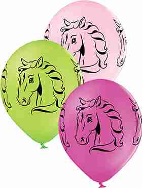 Horses Pastel Apple Green, Pastel Pink and Pastel Rose Assortment Latex Round 12in/30cm