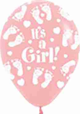 It's A Girl Footprint Pink Latex Round 5in/12.5cm