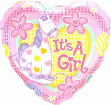 It's A Girl Soft Pony Foil Heart 18in/45cm