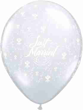 Just Married Flowers Crystal Diamond Clear (Transparent) Latex Round 11in/27.5cm