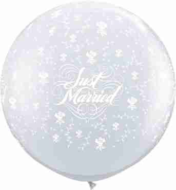 Just Married Flowers Crystal Diamond Clear (Transparent) Latex Round 36in/90cm