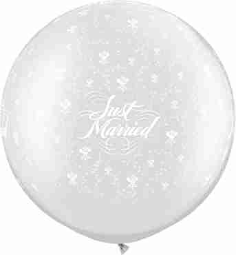 Just Married Flowers Pearl White Latex Round 30in/75cm