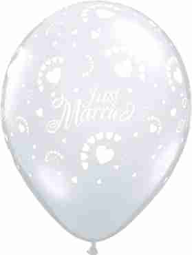Just Married Hearts Crystal Diamond Clear (Transparent) Latex Round 16in/40cm