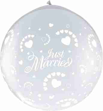 Just Married Hearts Crystal Diamond Clear (Transparent) Neck Up Latex Round 36in/90cm
