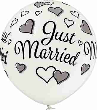 Just Married Metallic Pearl Latex Round 24in/60cm