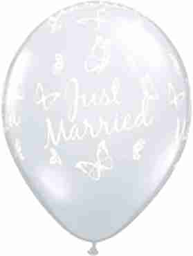 Just Married Roses and Butterflies Crystal Diamond Clear (Transparent) Latex Round 11in/27.5cm