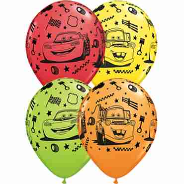 Lightning McQueen and Mater Standard Red, Standard Orange, Fashion Lime Green and Standard Yellow Assortment Latex Round 11in/27.5cm