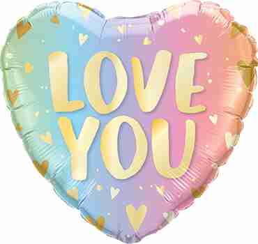 Love You Pastel Ombre and Hearts Foil Heart 18in/45cm