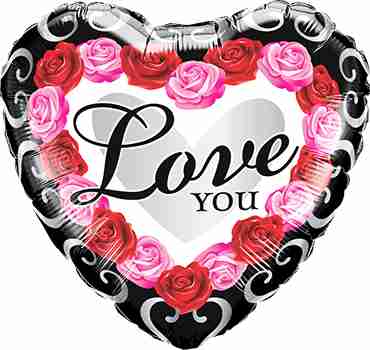 Love You Red Rose Frame Foil Heart 18in/45cm